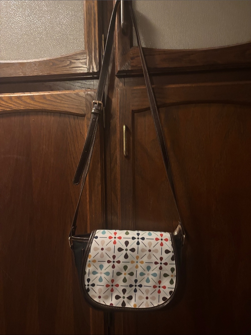 Multicolor Floral Pattern Crossbody Bag - Brown Trim